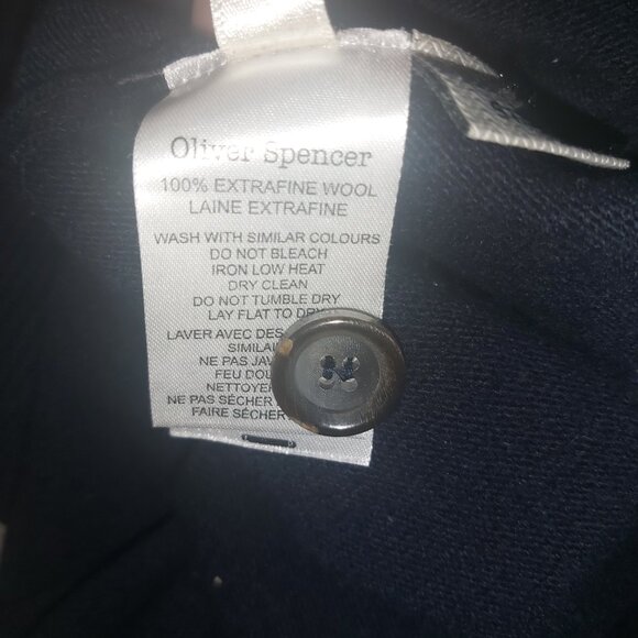 Oliver Spencer Men's Dark Navy Polo collar Extrafine Wool Sweater(Size XL) - Picture 4 of 8